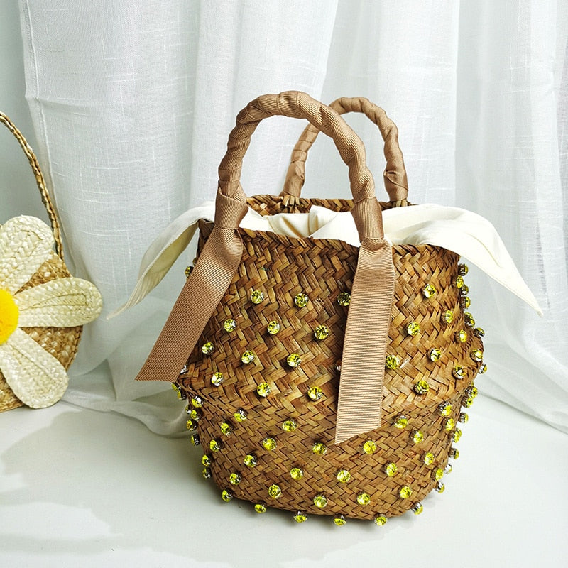 Pearl Handmade Embellished Straw Bag