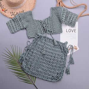 Crochet Tassel 2 Piece Skirt Set Bikini