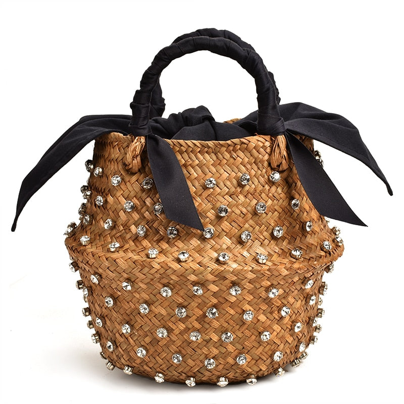 Pearl Handmade Embellished Straw Bag