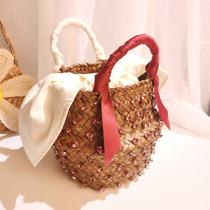 Pearl Handmade Embellished Straw Bag