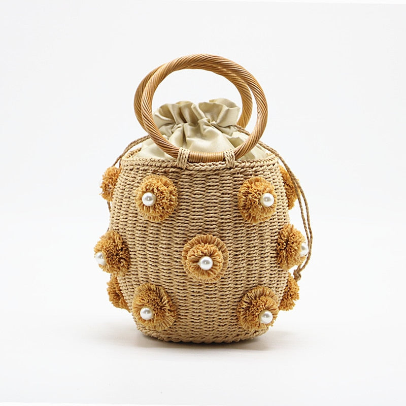 Handmade Rhinestone Crystal Embellished Straw Bag