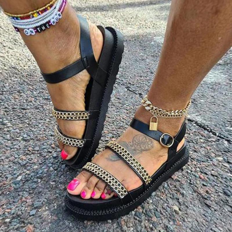 Gold Chain Buckle Strap Sandals