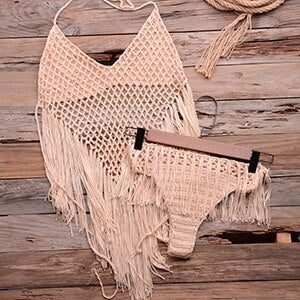 Tassel Hollow Out Crochet Bikini