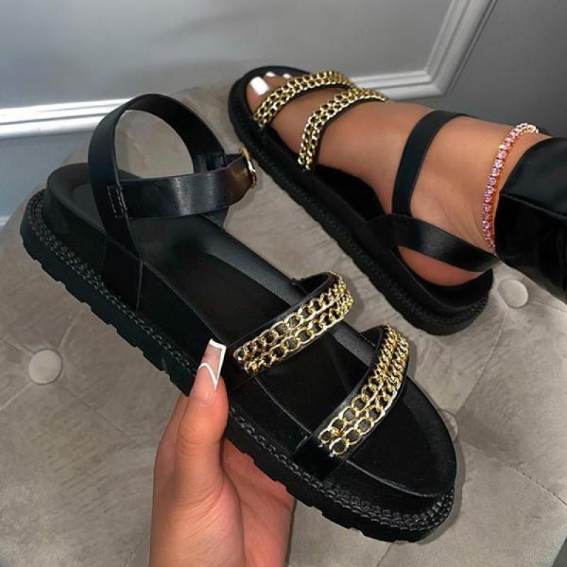 Gold Chain Buckle Strap Sandals