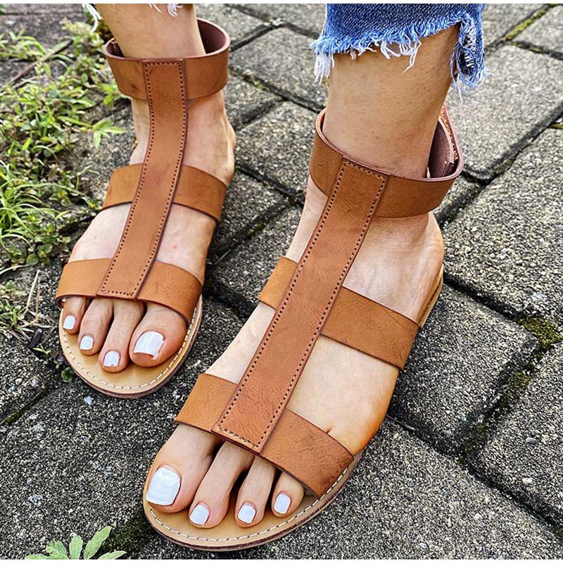 Ankle Hook & Loop Flat Sandals