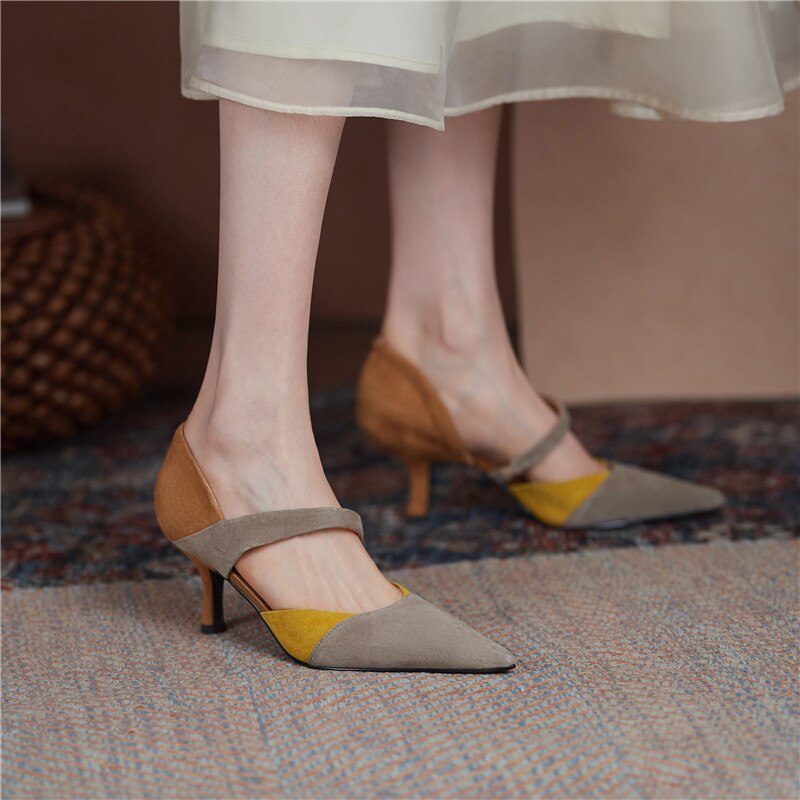 Flock Shallow Pointed Toe Thin Heels Shoes