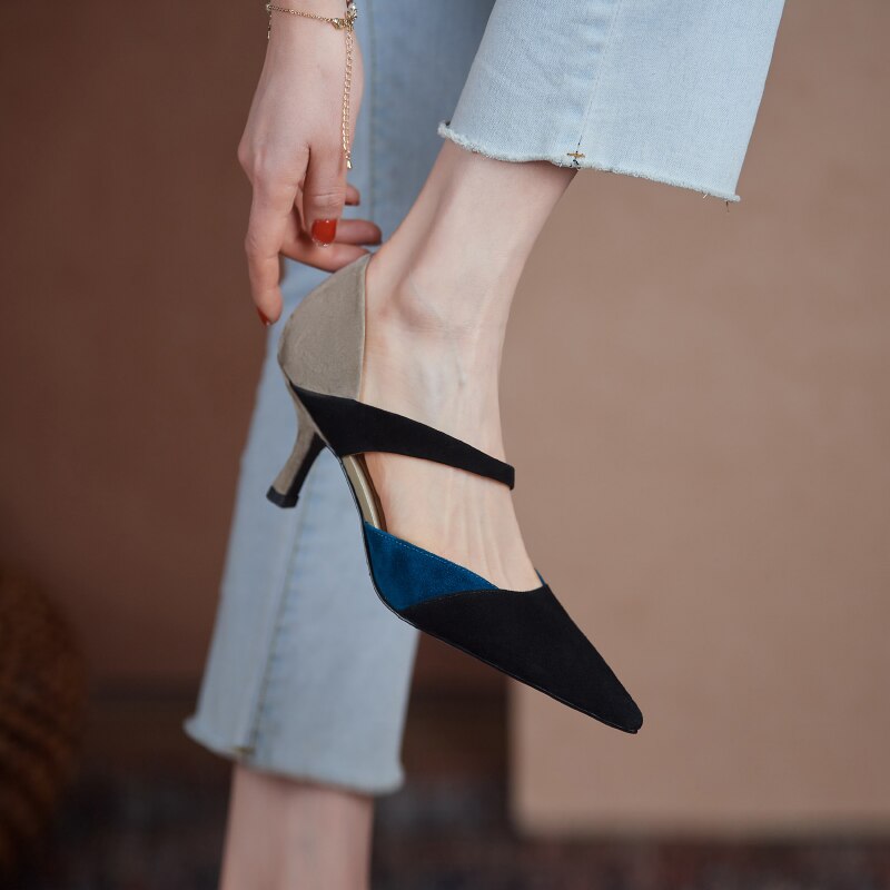 Flock Shallow Pointed Toe Thin Heels Shoes