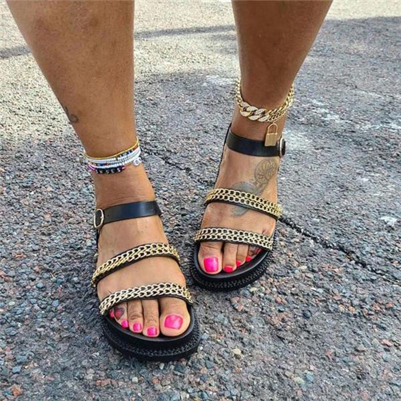 Gold Chain Buckle Strap Sandals