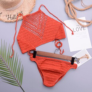 Knitted Crochet Solid Bikini Set