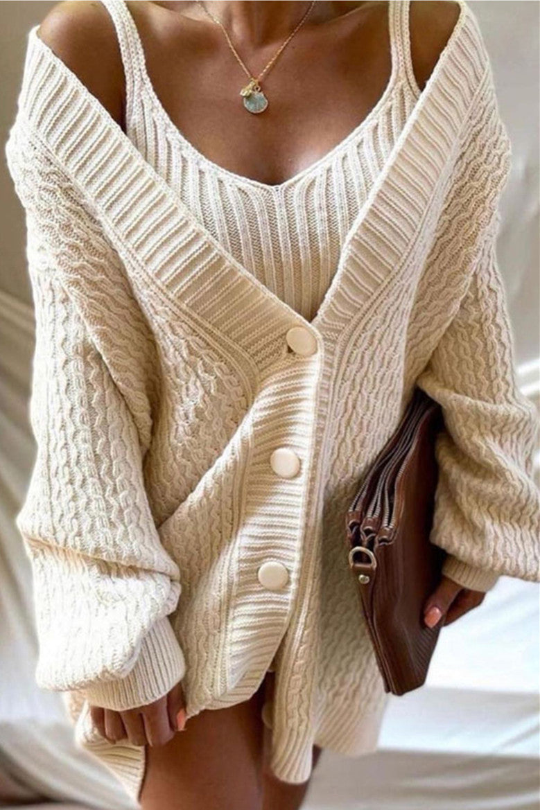 Crop Tank Top Sweater Coat Suit Two Piece Sets