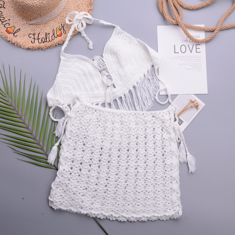 Ensembles de bikini tricotés au crochet avec pompons