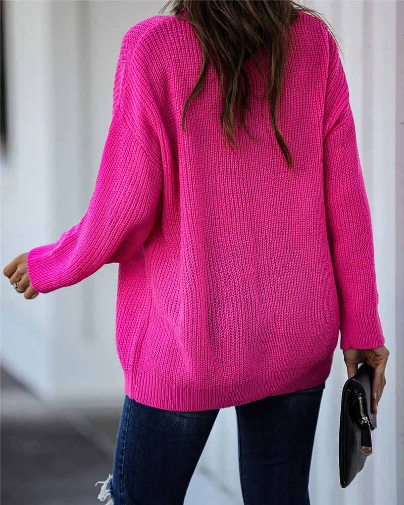 Chic V Neck Casual Oversize Pullover