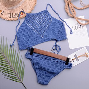 Knitted Crochet Solid Bikini Set