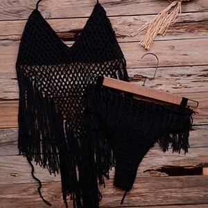 Tassel Hollow Out Crochet Bikini