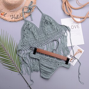 Fishnet Crochet Weave Knitted Bikini