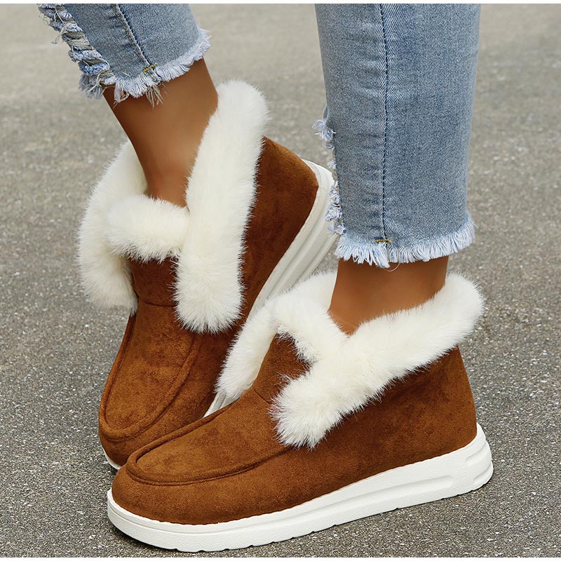 Bottes de neige chaudes en cuir suédé et fourrure pelucheuse