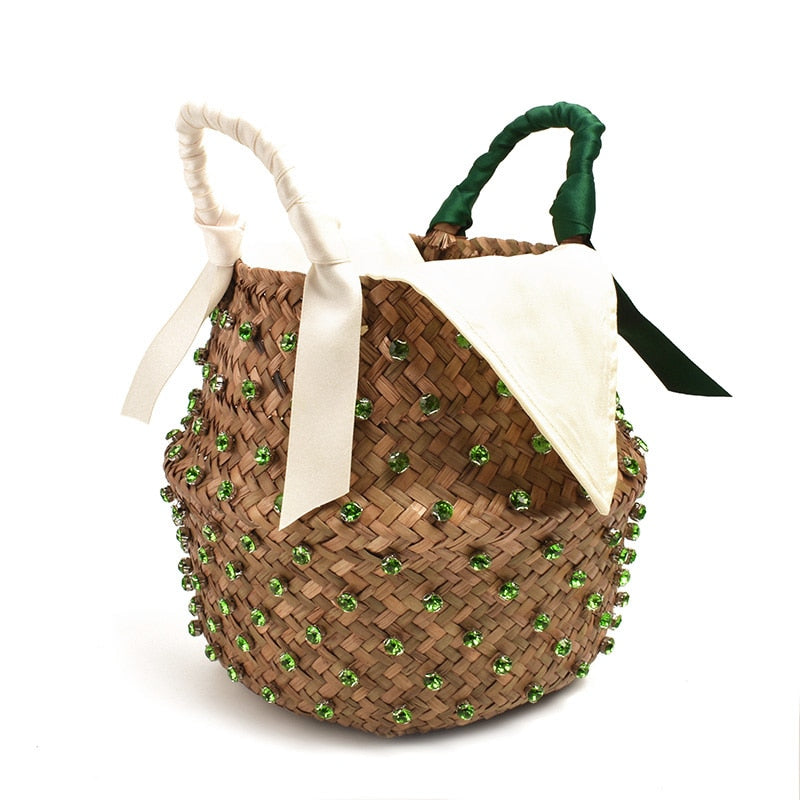 Pearl Handmade Embellished Straw Bag