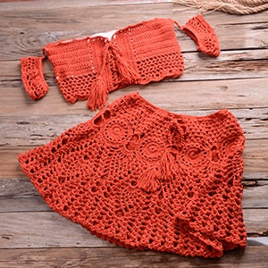 Ensemble de bikini au crochet à épaules dénudées et tricot