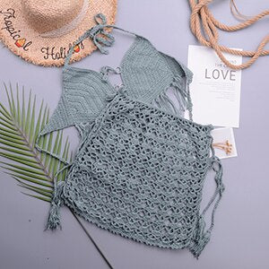 Ensembles de bikini tricotés au crochet avec pompons