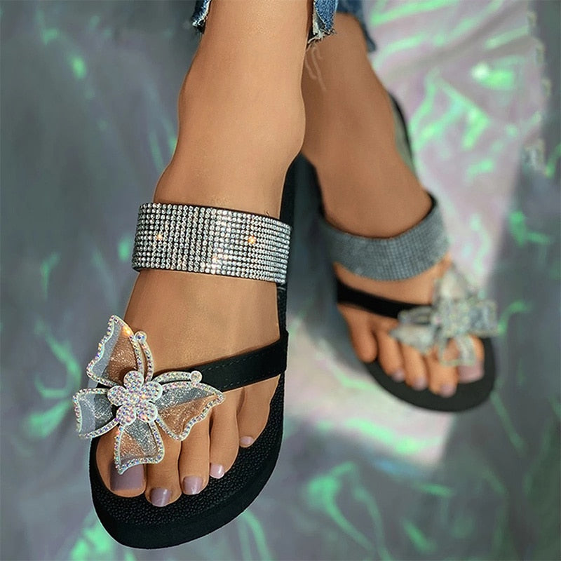 Strass-Schmetterlings-Flip-Flops-Hausschuhe