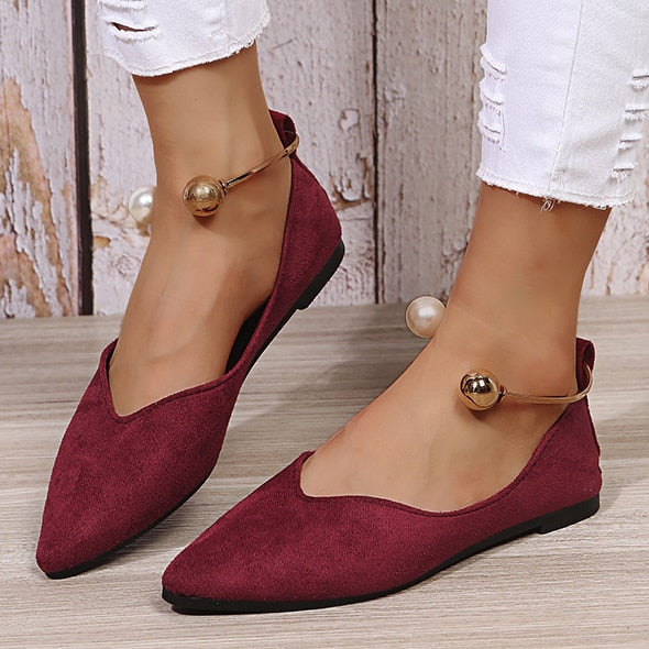 Ankle Metal Pointed Toe Flat Loafers