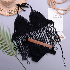 Fishnet Crochet Weave Knitted Bikini