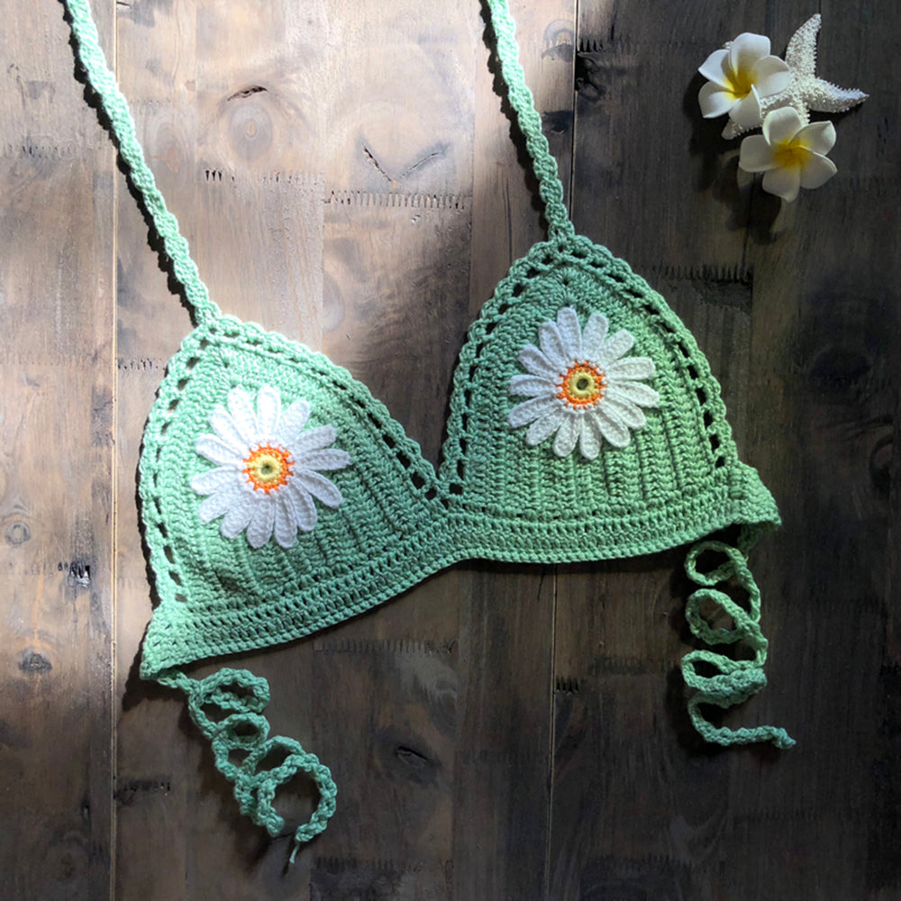 Micro bikini à fleurs au crochet