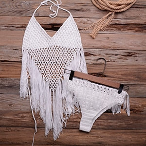 Tassel Hollow Out Crochet Bikini