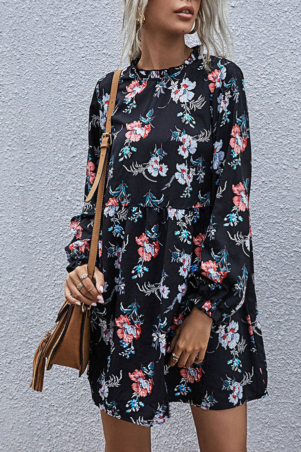 Long Sleeve High Waist Loose Floral Dress