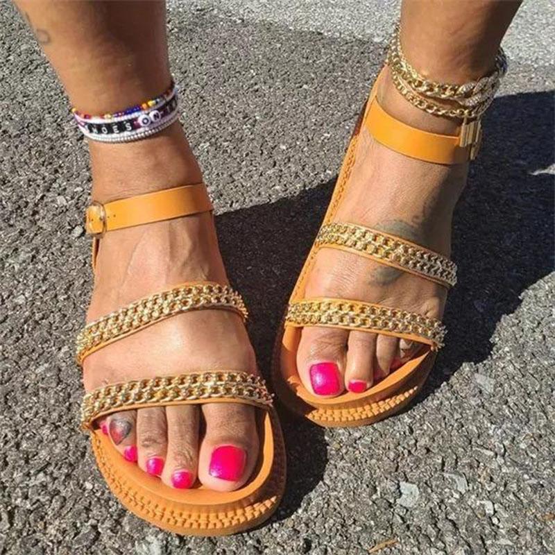 Gold Chain Buckle Strap Sandals