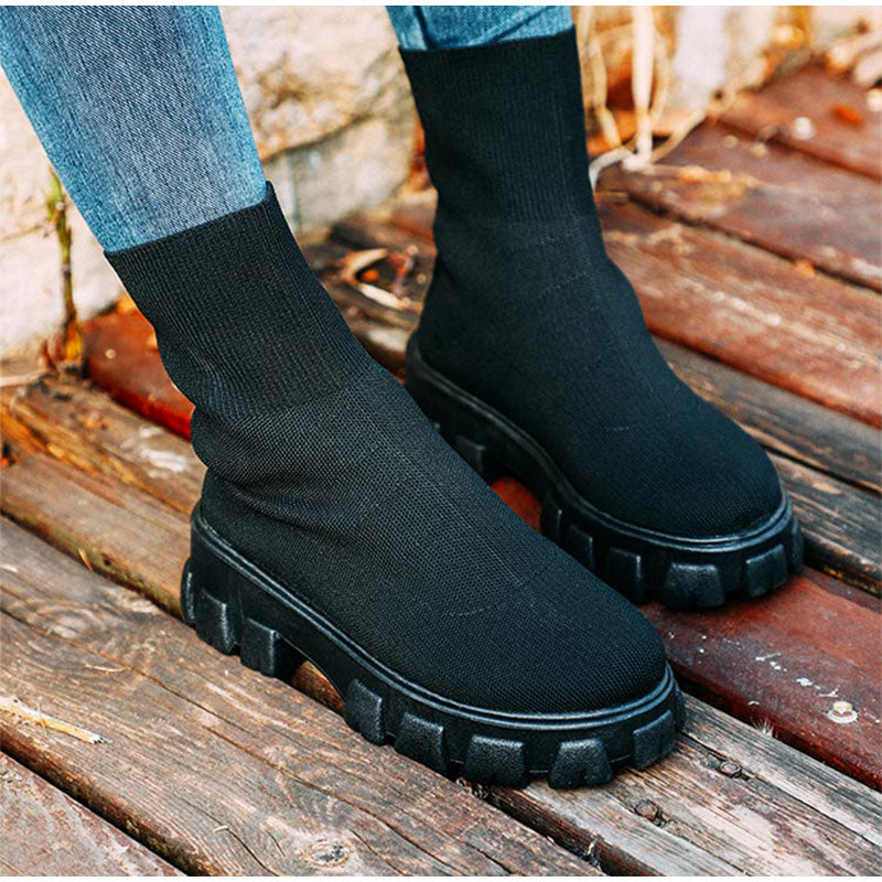 Slip On Knitted Western Ankle Boots