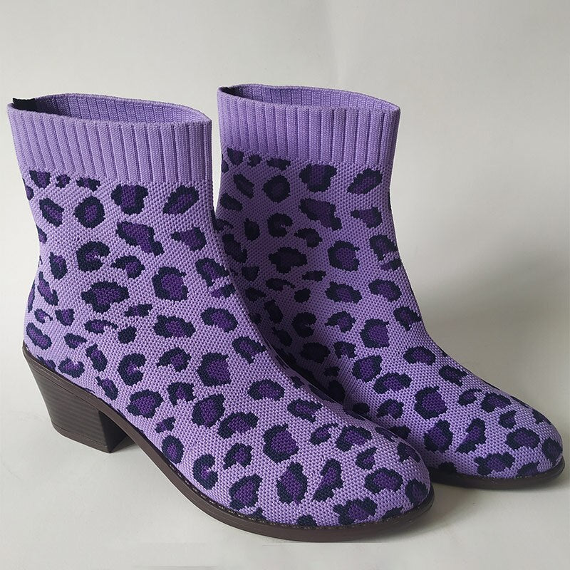 Botas tipo calcetín de punto con estampado de leopardo