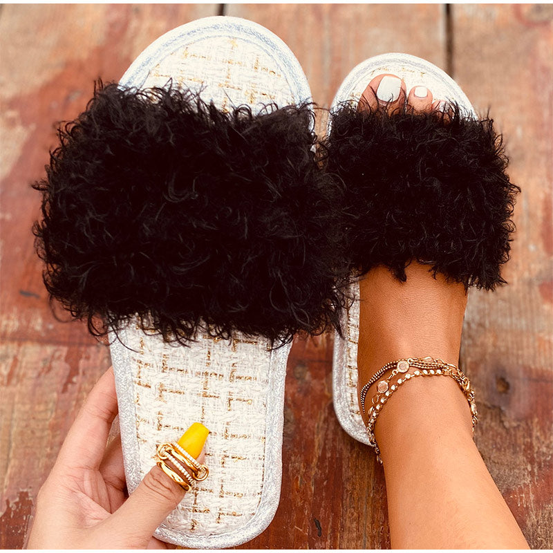 Warm Short Furry Plush Indoor Slippers