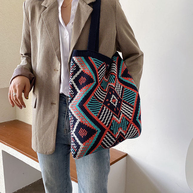 Knitted Gypsy Bohemian Aztec Tote Bag