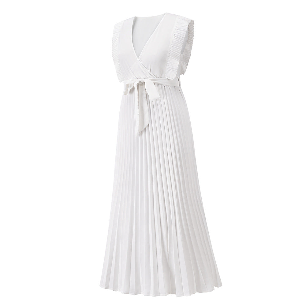 Ruffle Sleeve Chiffon Pleated Dress