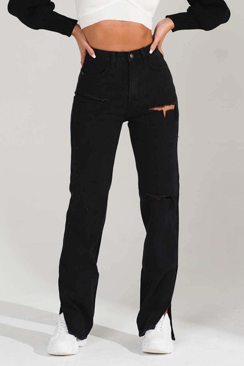 Distressed Ankle Slits Micro Flare Jeans