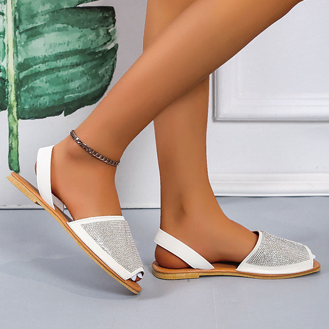 Open Toe Sequins Flat Sandals