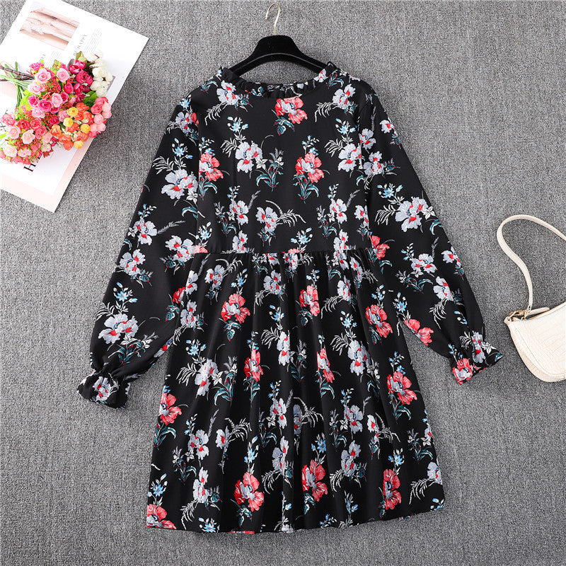 Long Sleeve High Waist Loose Floral Dress