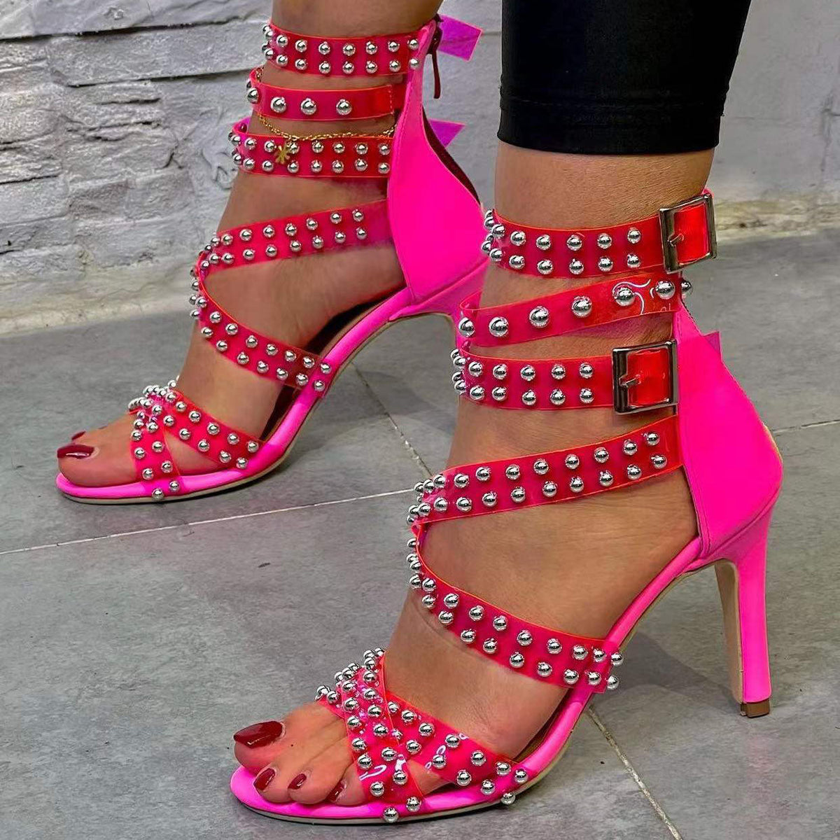 Stiletto Stud Open toe Back Zipped Roman Sandals