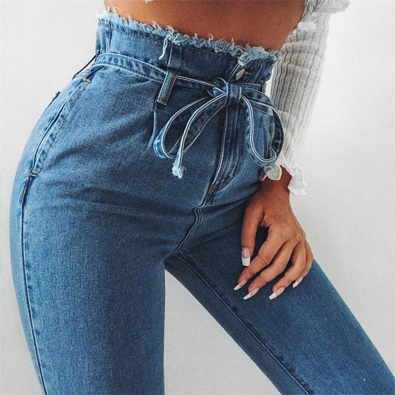 High-waisted Frayed tie Jeans