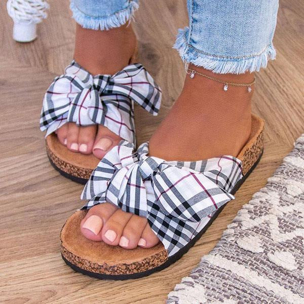 Comfortable Classic Plaid Bow Slides