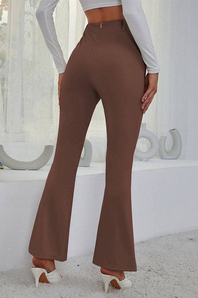 Pantalon évasé extensible taille haute avec fente sur le devant