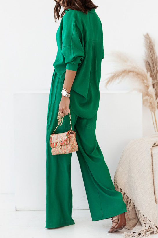 Solid Color Loose Cotton Linen Two-Piece Suit