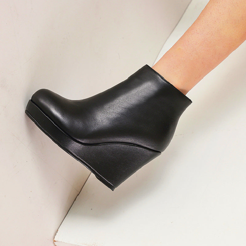 Round Toe Side Zip Platform High Heel Black Boots