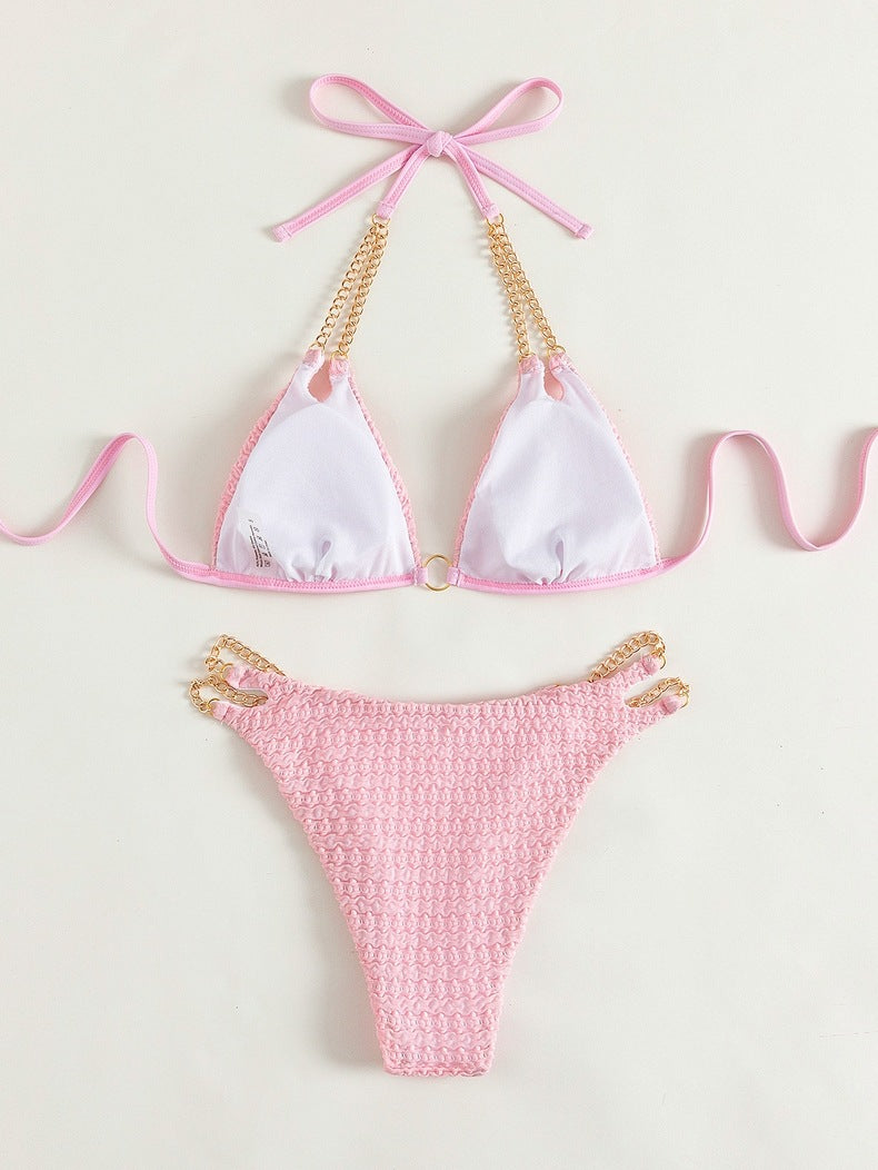 Double Chains High Slit Bikini Set