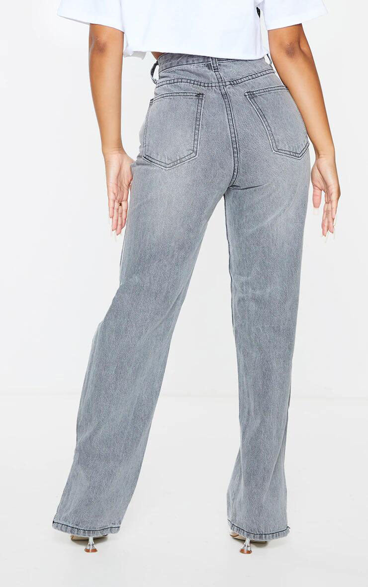 Distressed Ankle Slits Micro Flare Jeans