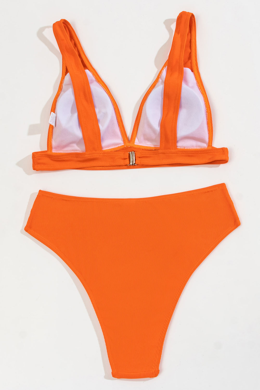 Conjunto de bikini de cintura alta con escote en V profundo de color liso 