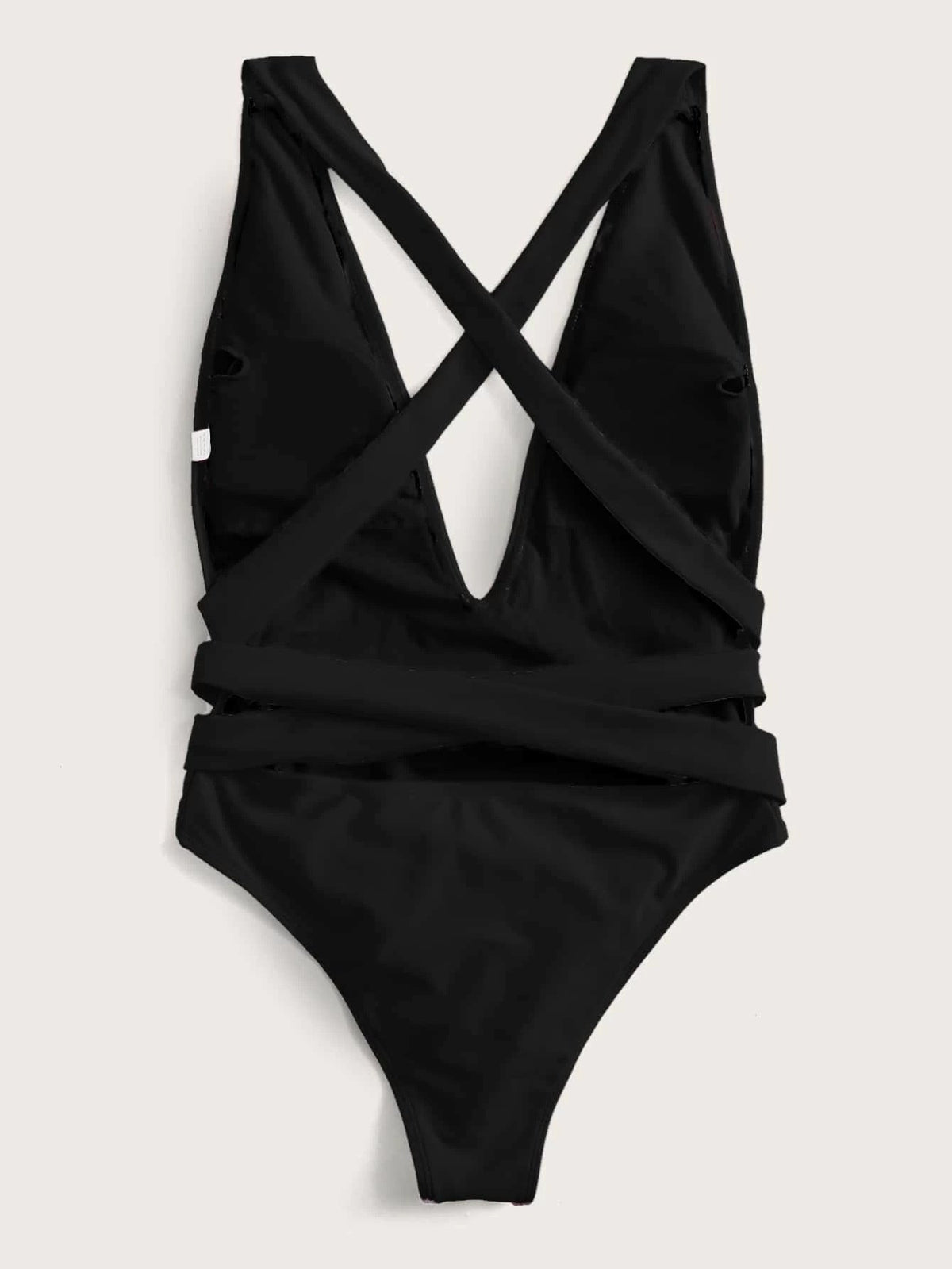 Deep V Waist Tie One-Piece Swimsuit