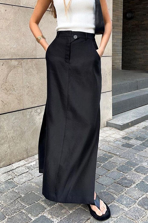 Slit High Waist Commuter Drape Skirt Workwear