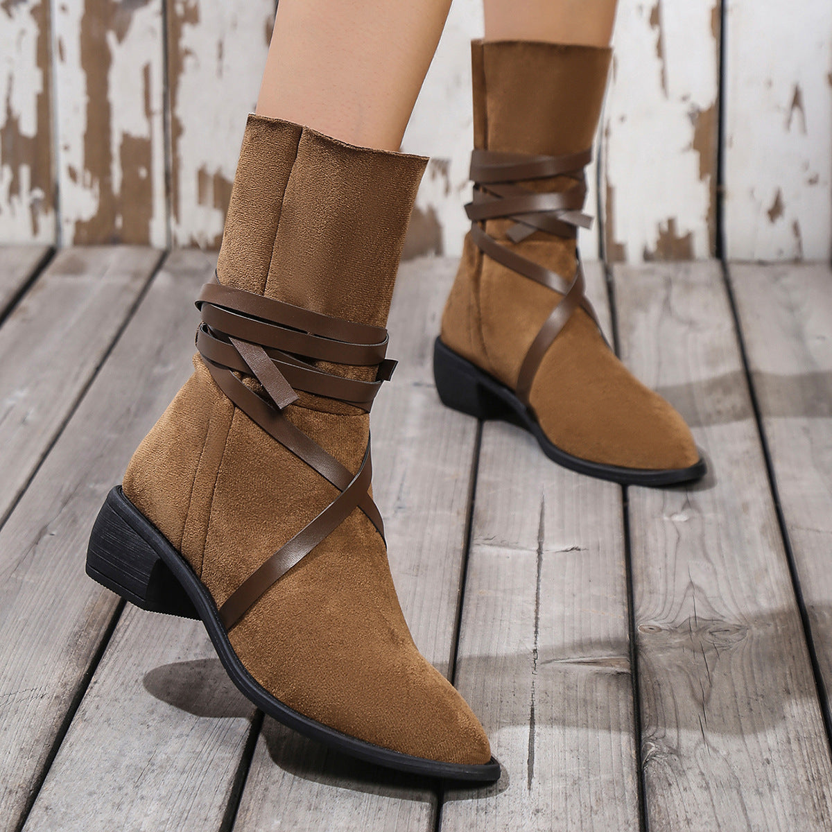 Lace-Up Pointed Toe Western Martin Boots